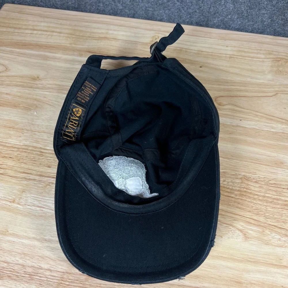 Ariat Black Cotton Cadet Hat Silver Embroidered Sugar Skull Rhinestone Distress